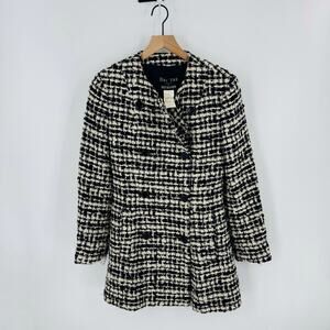Dei Tre for Holt Renfrew Black & Cream Tweed Long Jacket —‎ Made in Italy
